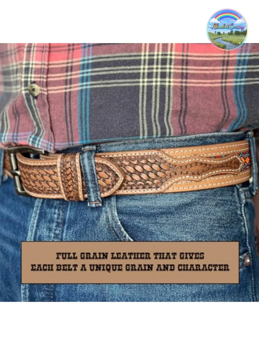 Full Grain Leather Western Belt Men Handmade Beaded Tooled Cowboy Belt 1.5 in